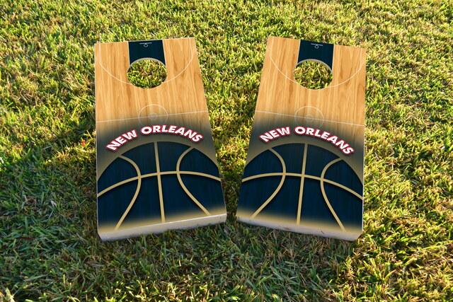 Basketball New Orleans Themed Custom Cornhole Board Design