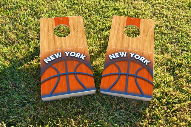 Basketball New York Themed Custom Cornhole Board Design