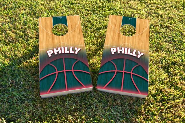 Basketball Philadelphia Themed Custom Cornhole Board Design