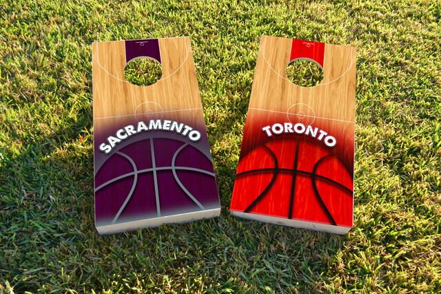 Basketball Sacremento Themed Custom Cornhole Board Design