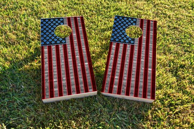 American Flag Neon Themed Custom Cornhole Board Design