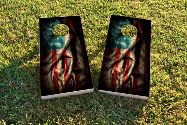 American Flag Vintage 2 Themed Custom Cornhole Board Design