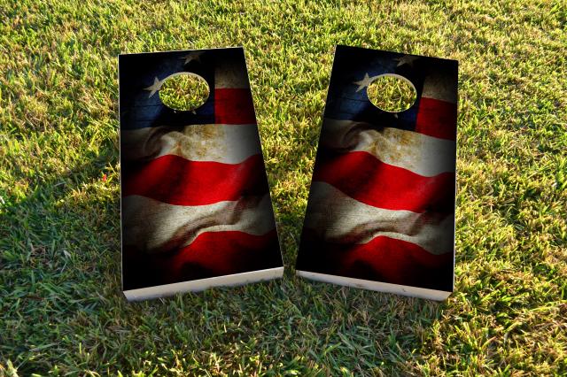 American Flag Vintage Themed Custom Cornhole Board Design