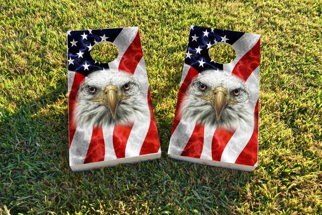 American Flag Bald Eagle Themed Custom Cornhole Board Design