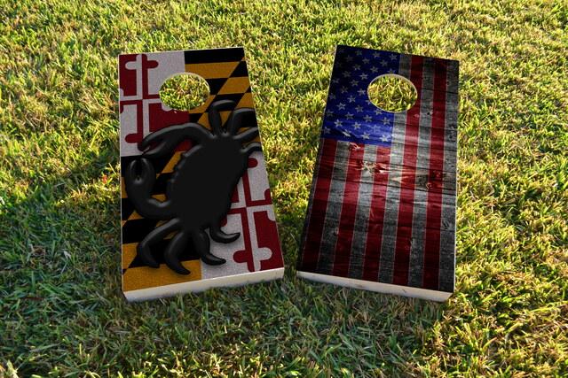 Maryland Flag Black Crab Themed Custom Cornhole Board Design
