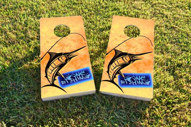 Gone Deep Sea Fishing Themed Custom Cornhole Board Design