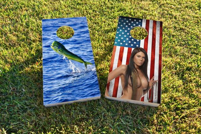 Mahi Themed Custom Cornhole Board Design