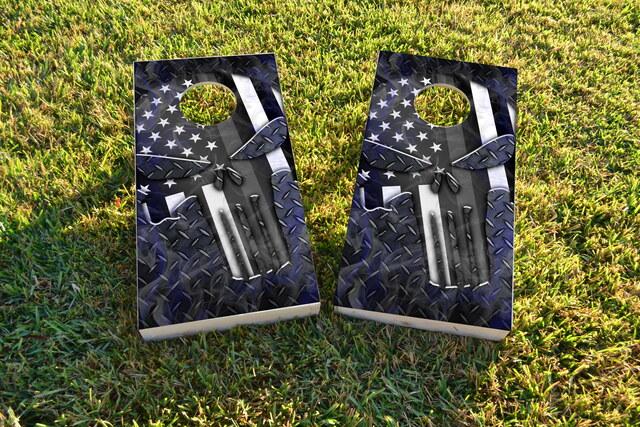 Punisher Grey Flag Themed Custom Cornhole Board Design