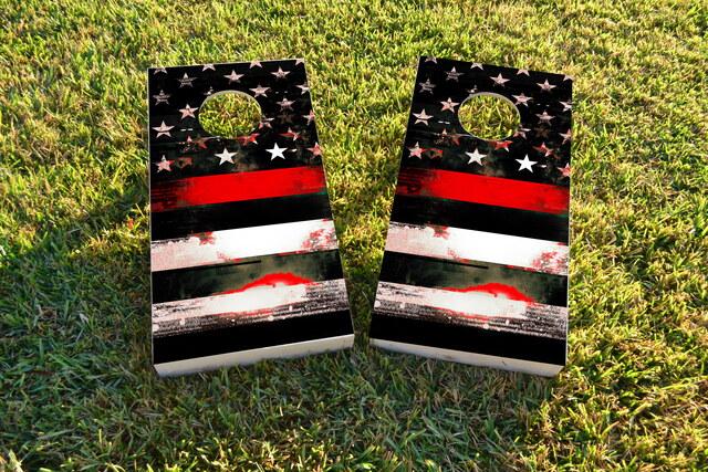  Red Line Firefighter Glitch Themed Custom Cornhole Board Design