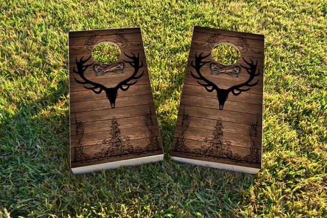 Elk Hunter Themed Custom Cornhole Board Design