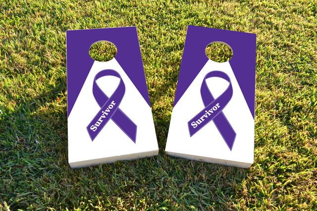 Purple Survivor Ribbon Themed Custom Cornhole Board Design