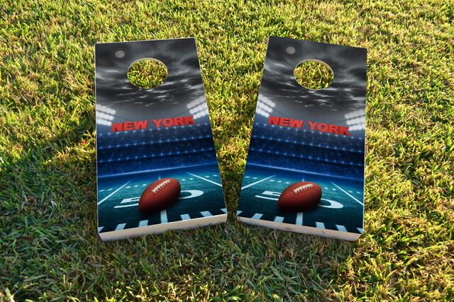 New York 1 Football Themed Custom Cornhole Board Design