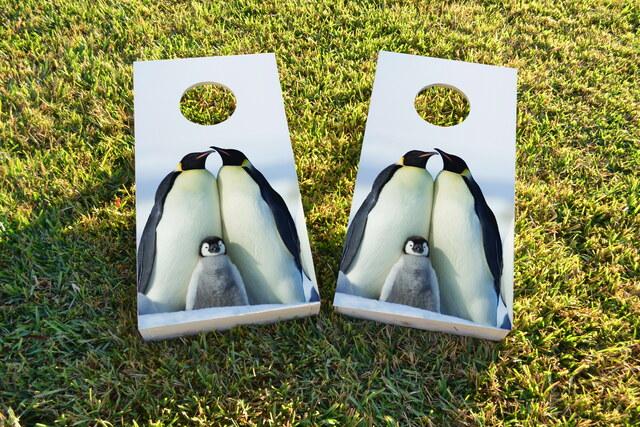 Penguin Family Themed Custom Cornhole Board Design