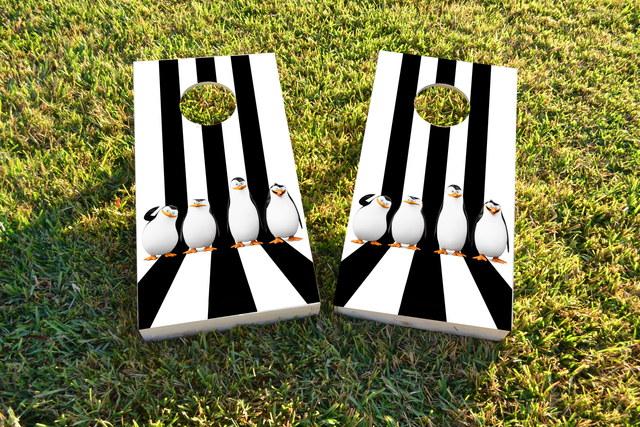 Penguin Lineup Themed Custom Cornhole Board Design