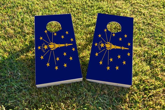 Indiana State Flag Themed Custom Cornhole Board Design