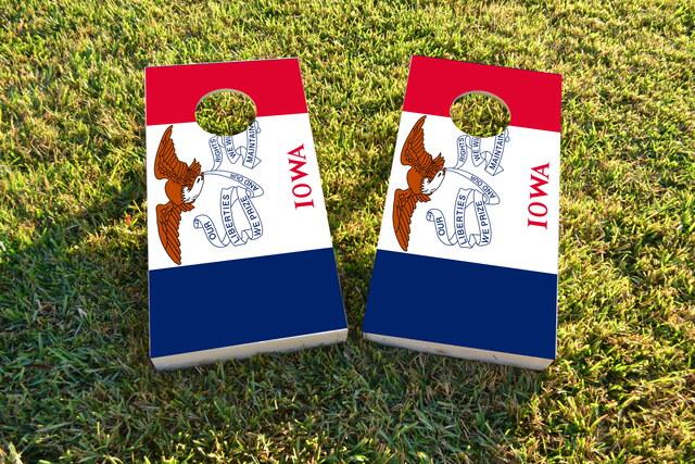 Iowa State Flag Themed Custom Cornhole Board Design