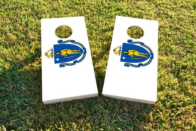 Massachusetts State Flag Themed Custom Cornhole Board Design