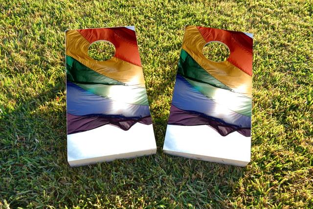 Gay Pride Rainbow Flag in the Sun Themed Custom Cornhole Board Design
