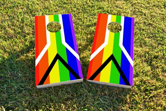 Gay Pride Rainbow Flag with Peace Sign Themed Custom Cornhole Board Design