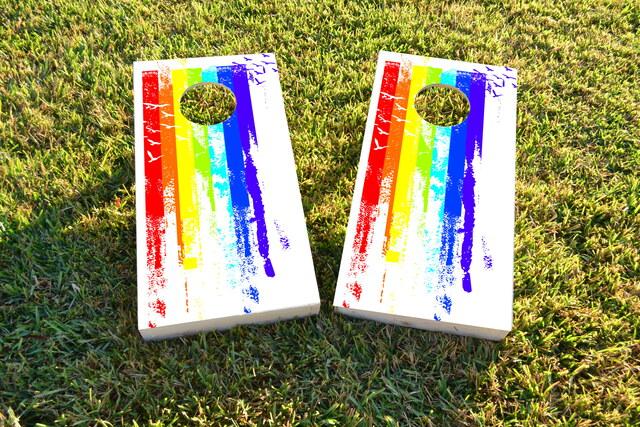 Gay Pride Rainbow Paint with Birds Themed Custom Cornhole Board Design