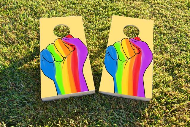 Gay Pride Rainbow Hand Themed Custom Cornhole Board Design