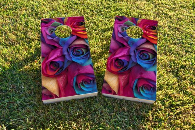 Gay Pride Rainbow Roses Themed Custom Cornhole Board Design