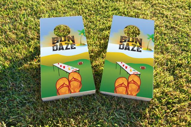 Sun Daze Themed Custom Cornhole Board Design