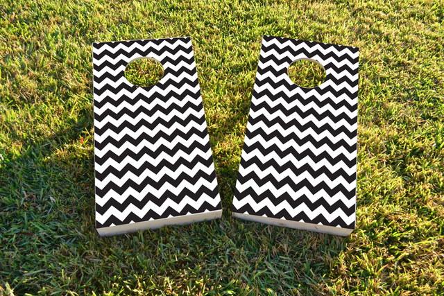 Chevron Pattern - Black Themed Custom Cornhole Board Design