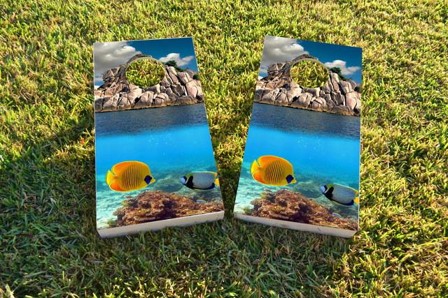 Tropical Coral Reef Themed Custom Cornhole Board Design