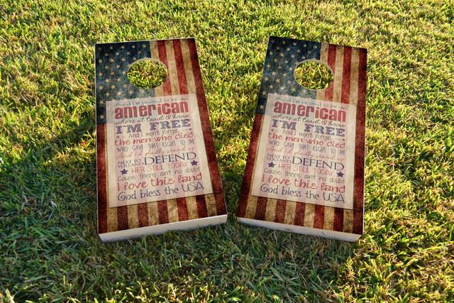 Proud to be an American Themed Custom Cornhole Board Design