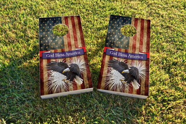 Bald Eagle - God Bless America Themed Custom Cornhole Board Design