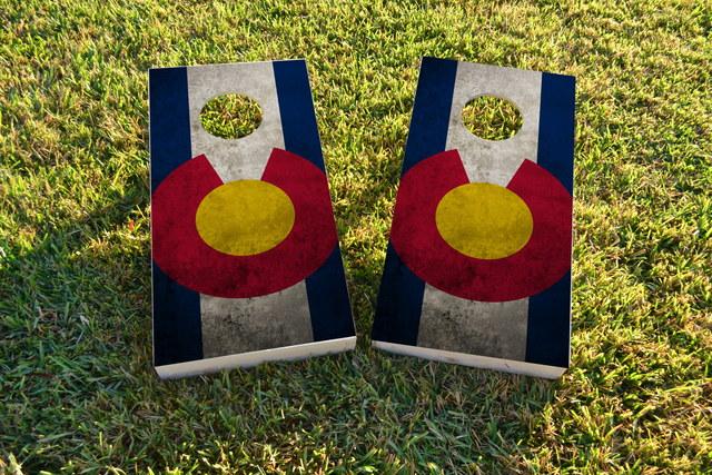 Worn Colorado State Flag Themed Custom Cornhole Board Design