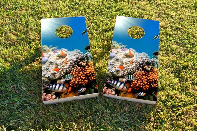 Coral Fish Themed Custom Cornhole Board Design