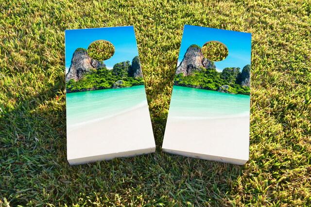 Mountain Beach Themed Custom Cornhole Board Design