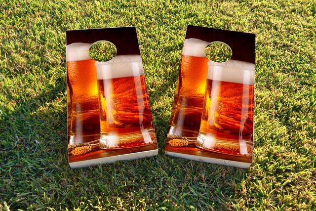 Double Beer Mugs Themed Custom Cornhole Board Design