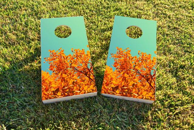 Fall Leaves Themed Custom Cornhole Board Design