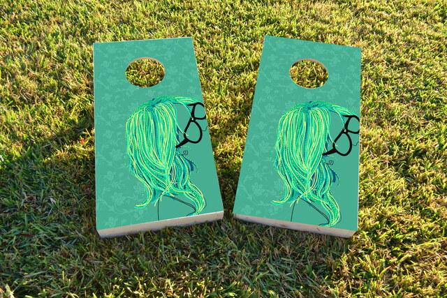 Girl with Glasses Themed Custom Cornhole Board Design