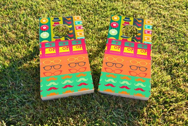 Hipster Themed Custom Cornhole Board Design