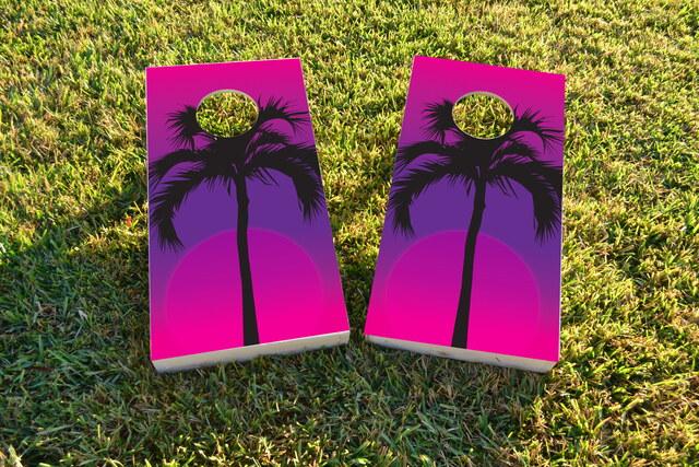 Palms at NightThemed Custom Cornhole Board Design