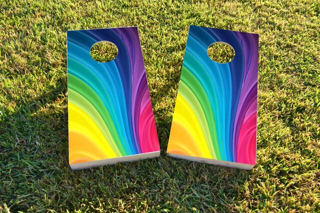 Rainbow Themed Custom Cornhole Board Design