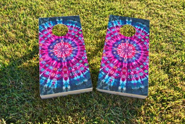 Tie Dye Themed Custom Cornhole Board Design