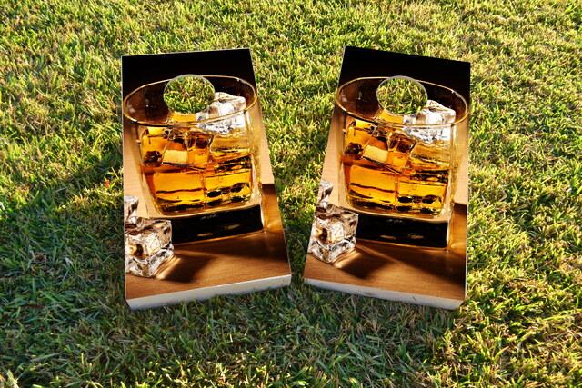 Whiskey Cigars Themed Custom Cornhole Board Design