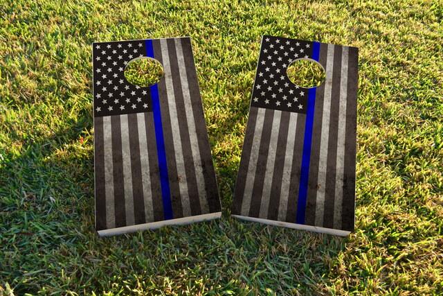 American Thin Blue Line Themed Custom Cornhole Board Design