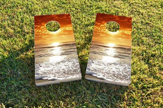 Beach Sunset 2 Themed Custom Cornhole Board Design