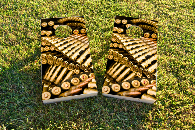 Golden Bullet Themed Custom Cornhole Board Design