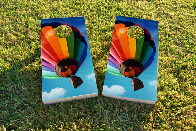 Hot Air Balloon Themed Custom Cornhole Board Design