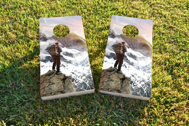 Mountain Climber Themed Custom Cornhole Board Design