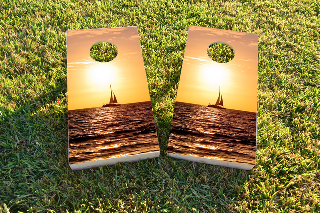 Sailboat Themed Custom Cornhole Board Design