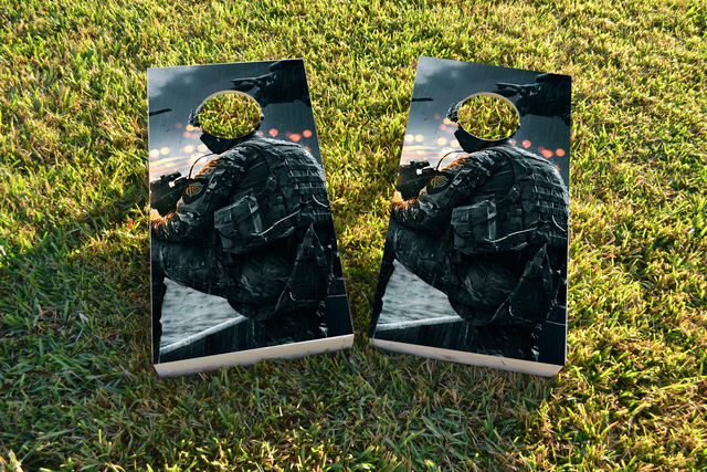 Soldier Themed Custom Cornhole Board Design