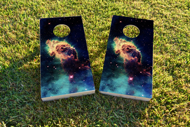 Space Dust Themed Custom Cornhole Board Design